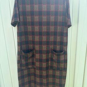 Zara Women’s Plaid Dress Size L Short Sleeve Pockets Tartan Mock Neck